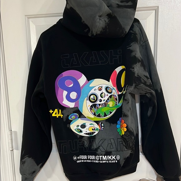 Plus Four Four Black Hoodie with Colorful Flower